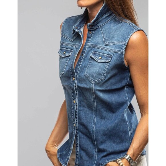 Arizona Jean Co. Sleeveless Denim Shirt Vest Women inclusive snap buttons Sz Sm - Picture 2 of 12